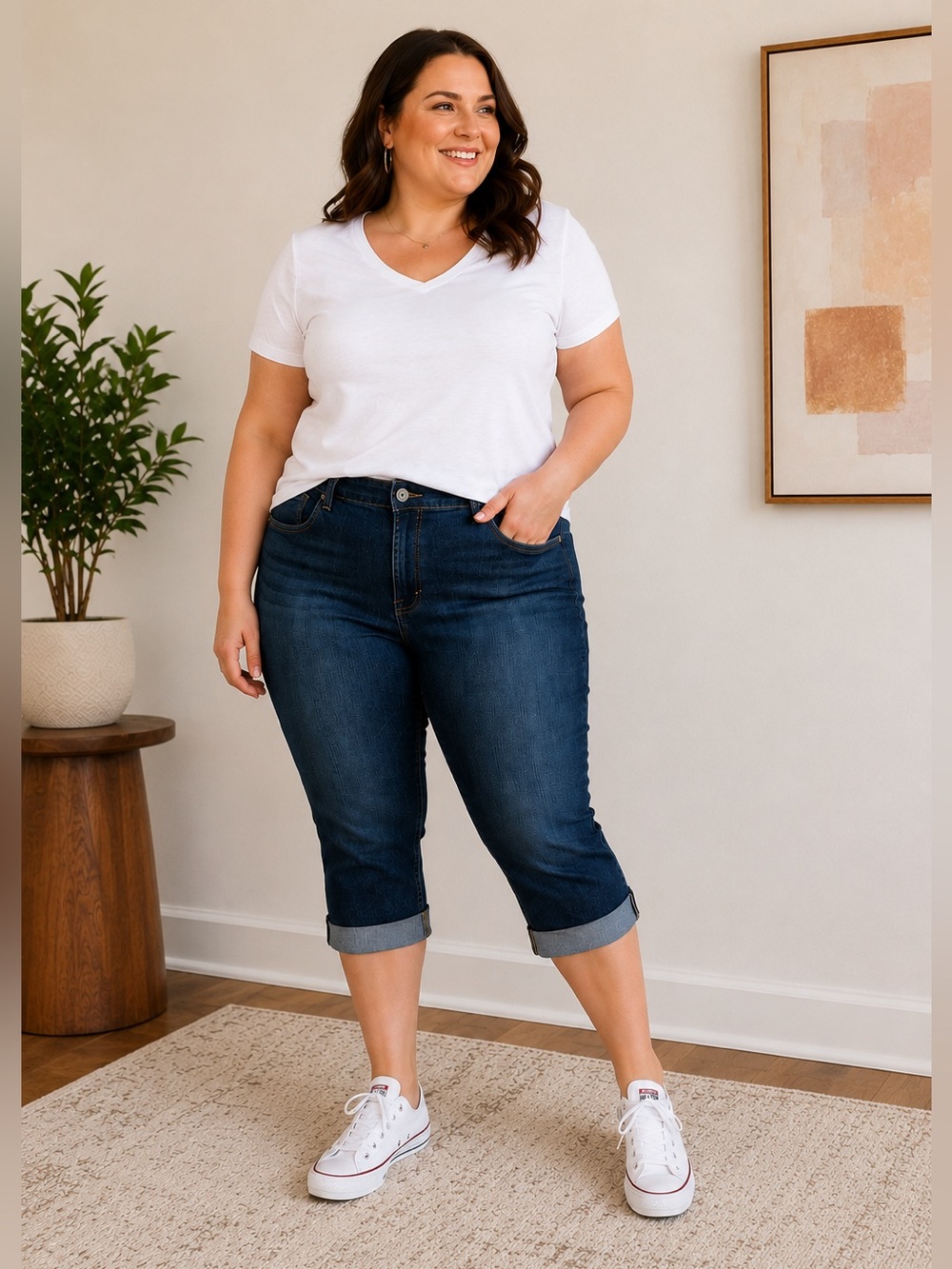 Style & Co Dark Wash Denim Capri Jeans Plus Size 14W Stretch Cuffed